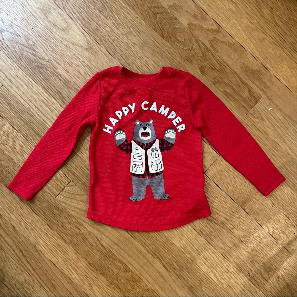 [3 for $15] OLD NAVY Red Happy Camper Bear Long Sleeve Waffle Tee